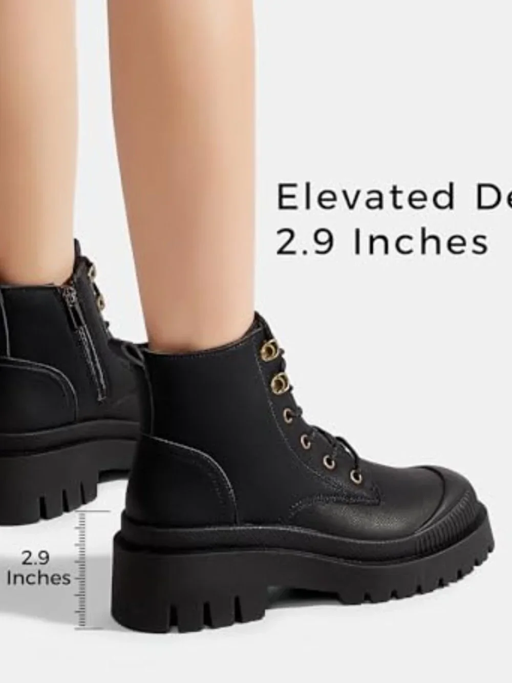 Vegan Leather Platform Ankle Boots with Side Zipper and Lug Sole